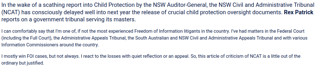 Rex-Patrick-former-Senator-for-South-Australia-comments-about-Department-of-Justice-and-NCAT-in-child-protection-cover-up-2024