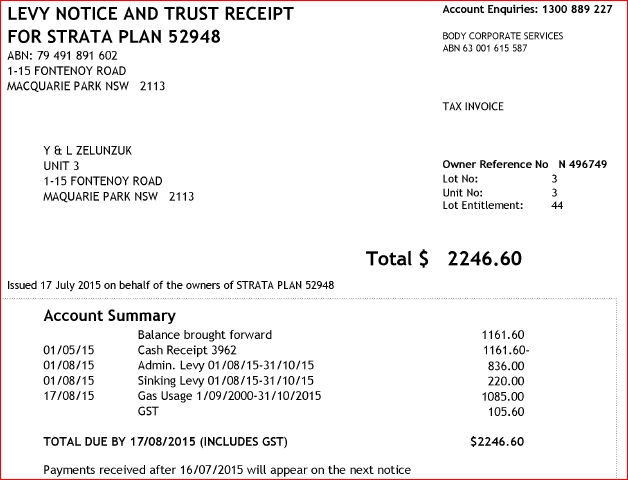 SP52948-Lot-3-Lorna-Zelenzuk-reminder-about-unpaid-gas-heating-levies-for-2000-to-2015-sent-by-BCS-Strata-Management-17Jul2015